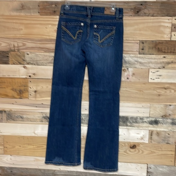 Vanity size 26x33 Dark Wash Slight Stretch Bootcut Jeans with Distress Detailing - Picture 13 of 15